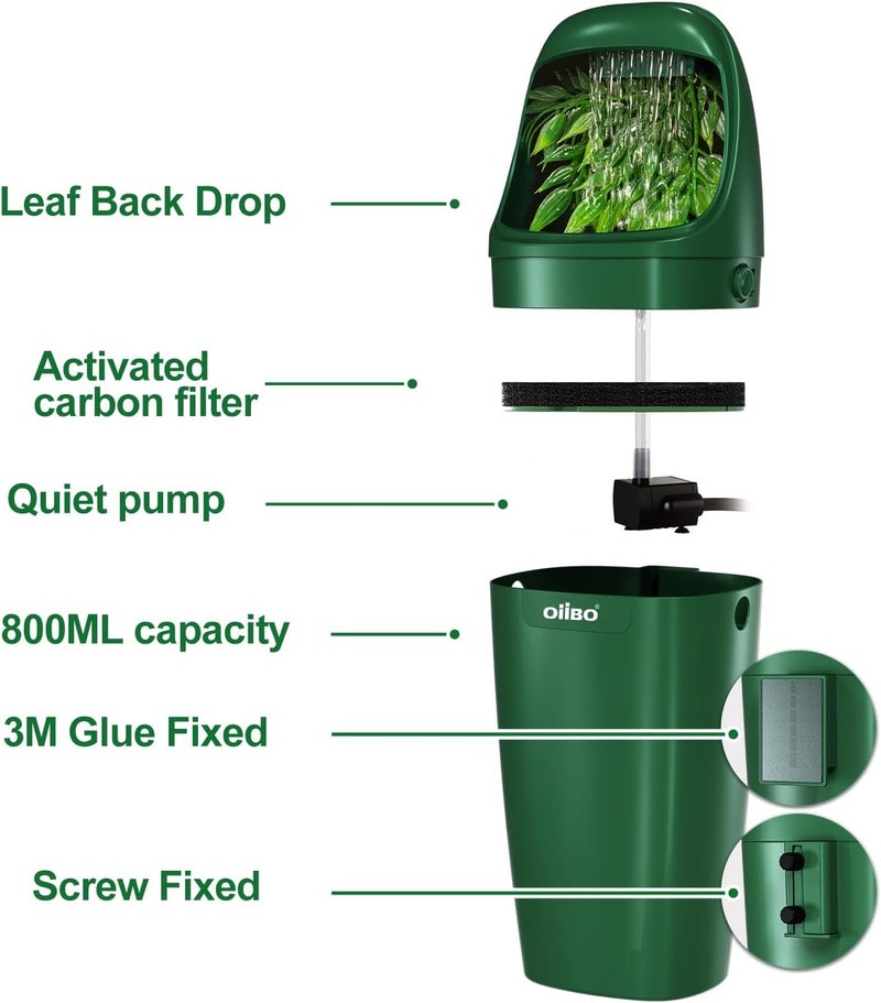 Oiibo Reptile Water Fountain Chameleon Water Dripper, Reptile Water Dispenser with 800ml Large Capacity, Terrarium Waterfall Drinking Fountain for Bearded Dragon Gecko Lizard - Image 5